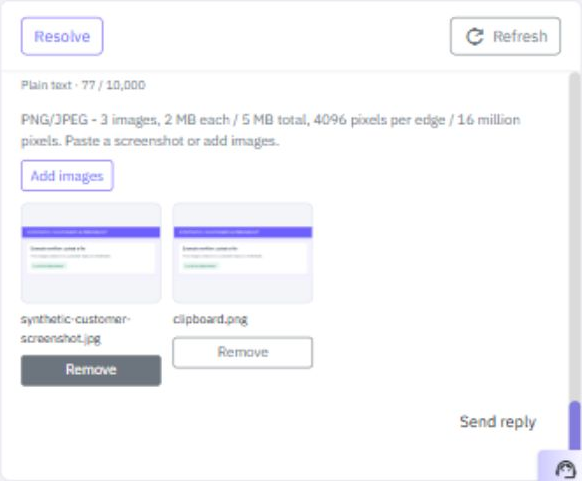 Reply with uploaded and pasted image previews before sending
